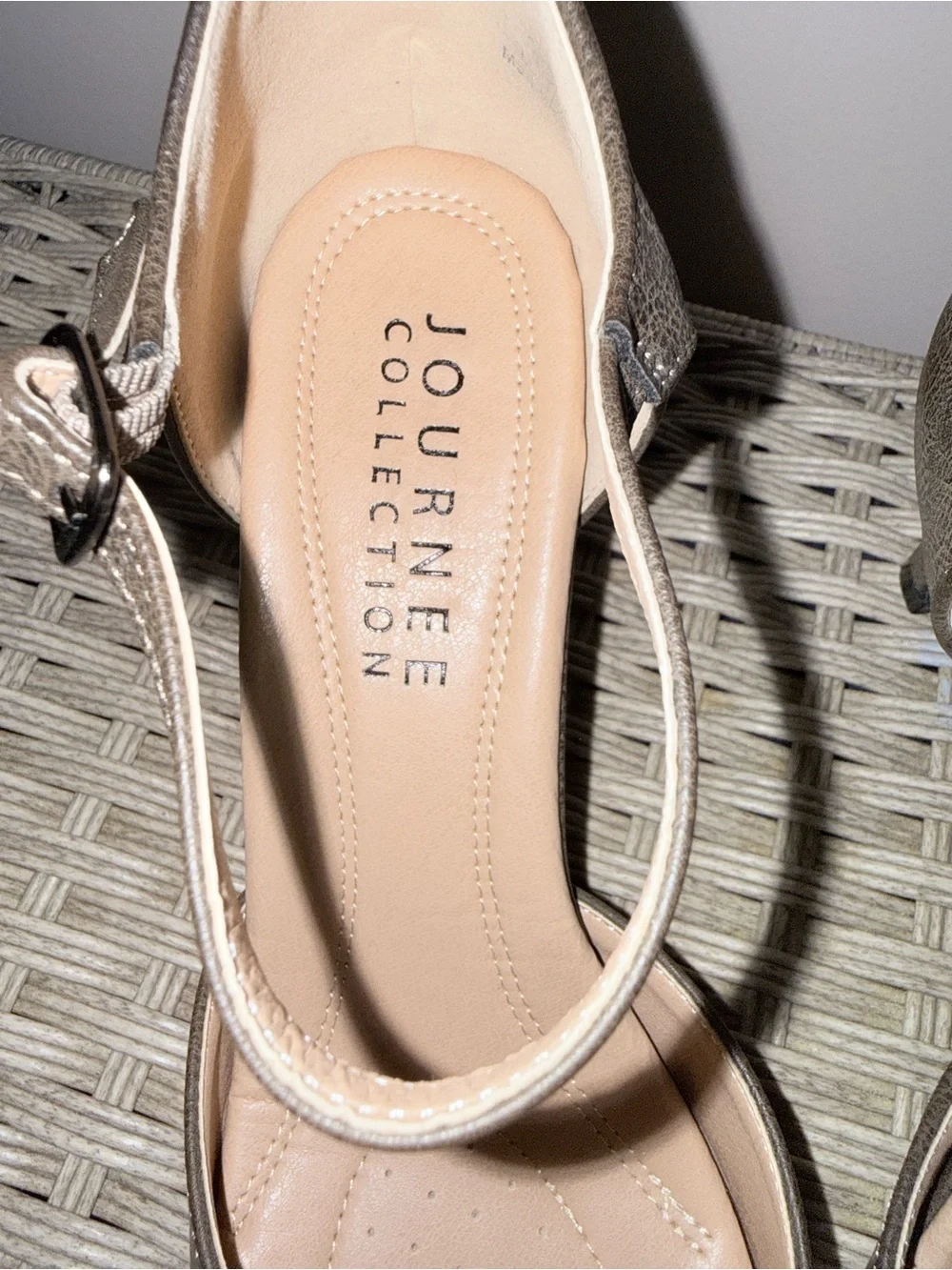 Journee Collection Women's Pointed Ankle-Strap Flats in Taupe